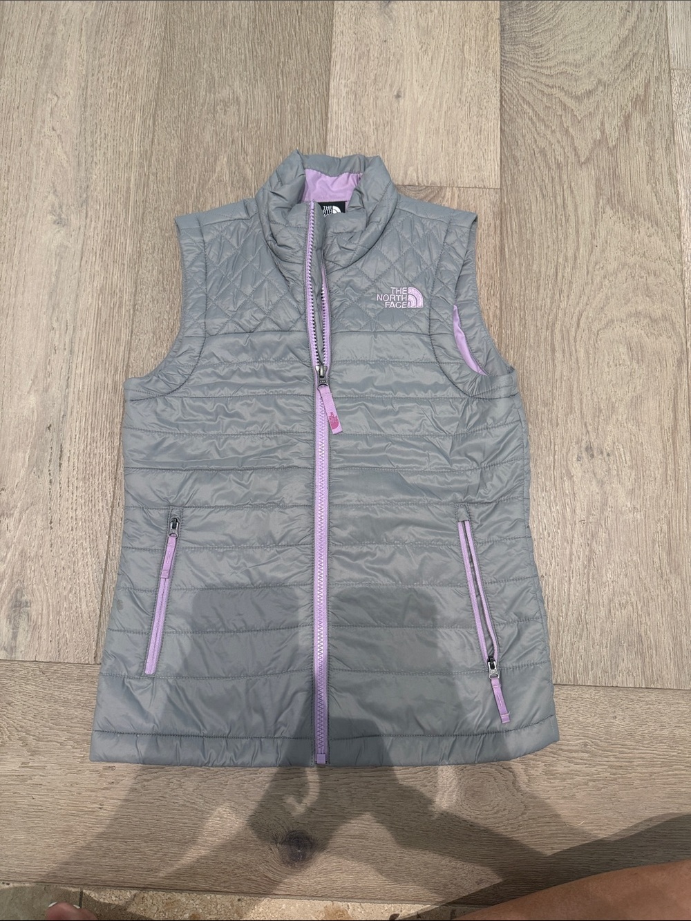 The North Face Gray Quilted Vest with Lavender Accents
